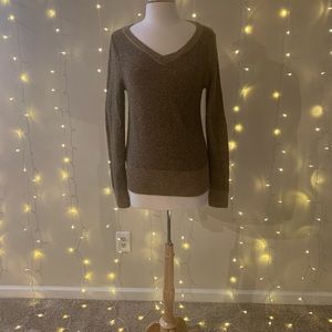Ann Taylor NWT Gold Glitter Effect V Neck Sweater Size M